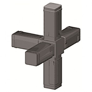 Three-dimensional angular connector with five tenons for square tubes without steel core Three-dimensional angular connector with five tenons for square tubes without steel core